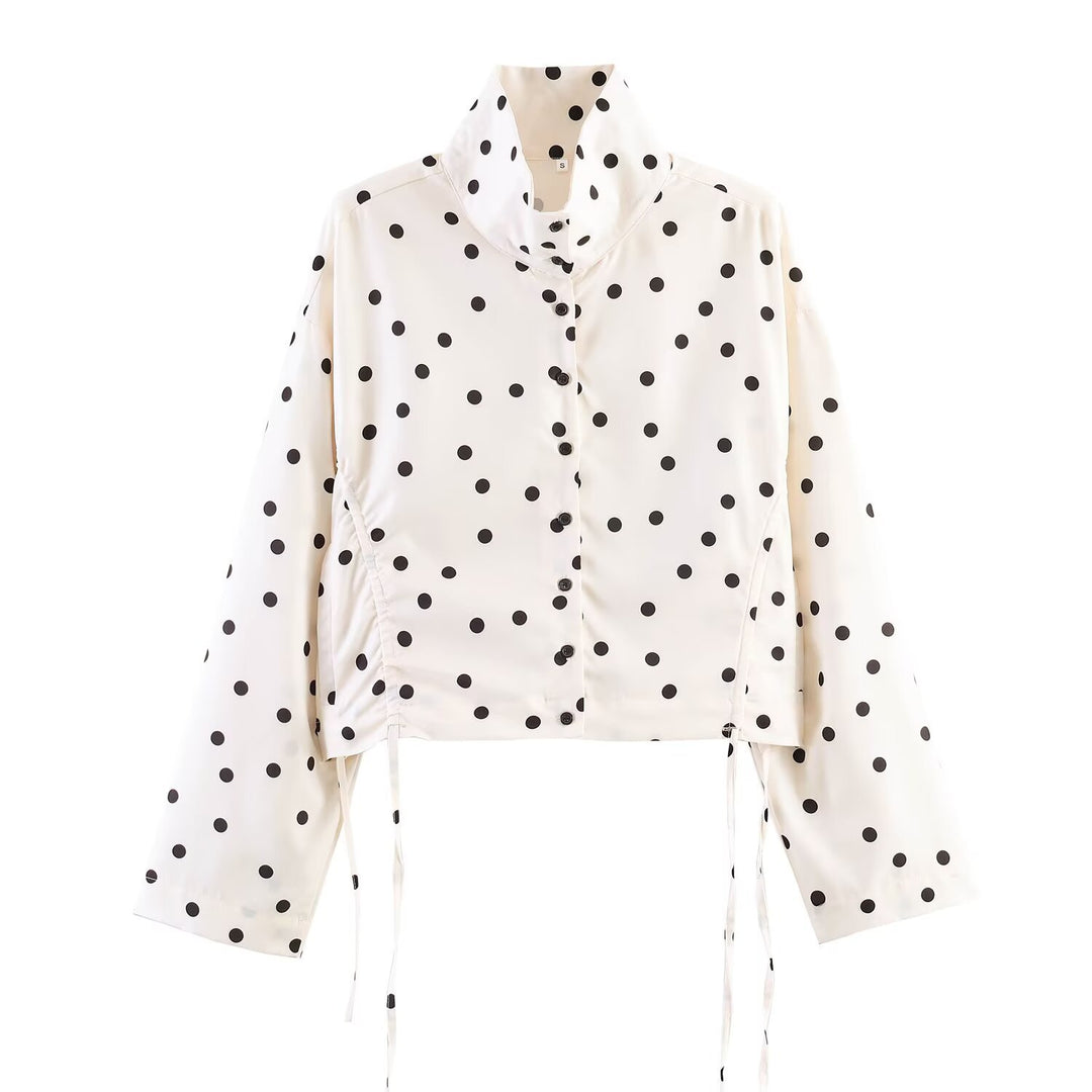 Damen Gepunktete Cropped-Utility-Jacke mit Stehkragen und Tunnelzug Nord Taschen
