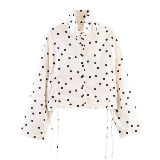 Damen Gepunktete Cropped-Utility-Jacke mit Stehkragen und Tunnelzug Nord Taschen