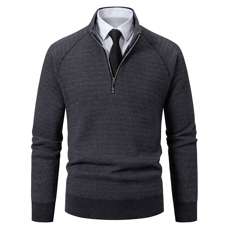 Herren Feinstrick-Halbzip-Pullover mit Stehkragen und schmaler Passform Nord Taschen