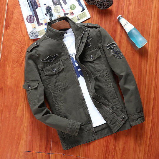 Herren Canvas-Fieldjacke im Military-Utility-Stil mit Stehkragen, Schulterpatten und Multifachtaschen Nord Taschen