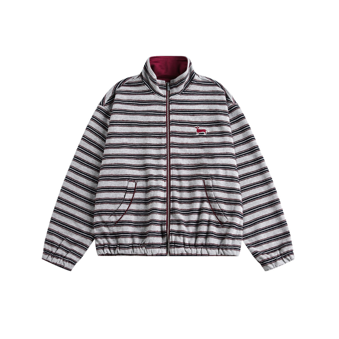 Damen Gestreifte Sweatjacke mit Stehkragen, Reißverschluss und elastischem Saum Nord Taschen