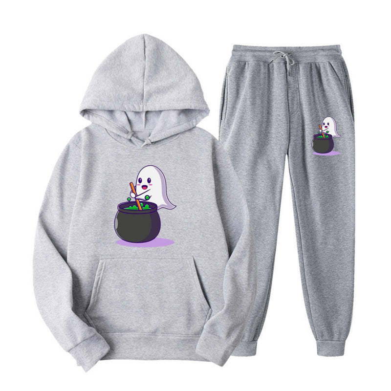 Unisex kuscheliger Kapuzenpullover und Jogginghose Set mit Halloween-Geistprint Nord Taschen