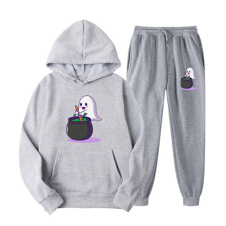 Unisex kuscheliger Kapuzenpullover und Jogginghose Set mit Halloween-Geistprint Nord Taschen