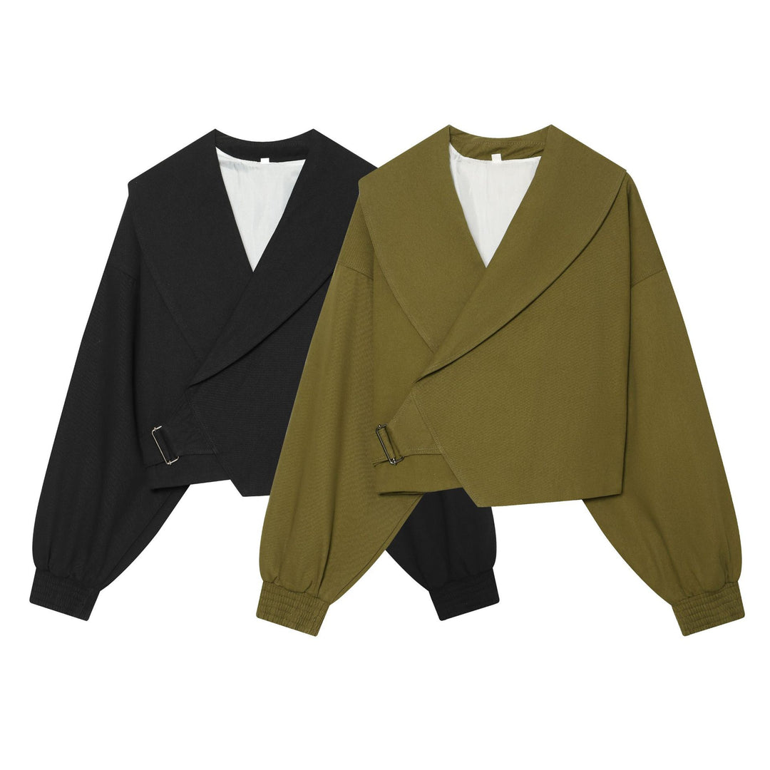 Damen Kurzjacke mit weitem Matrosenkragen, Ballonärmeln und asymmetrischer Schnallenverschluss Nord Taschen