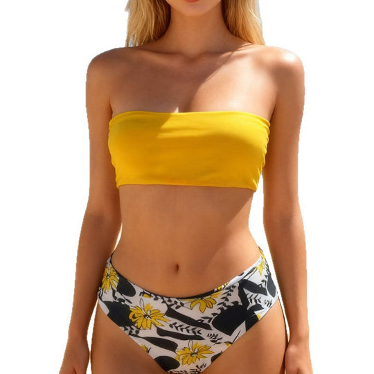 Damen Bandeau-Bikini mit hohem Beinausschnitt und animalischem Design
