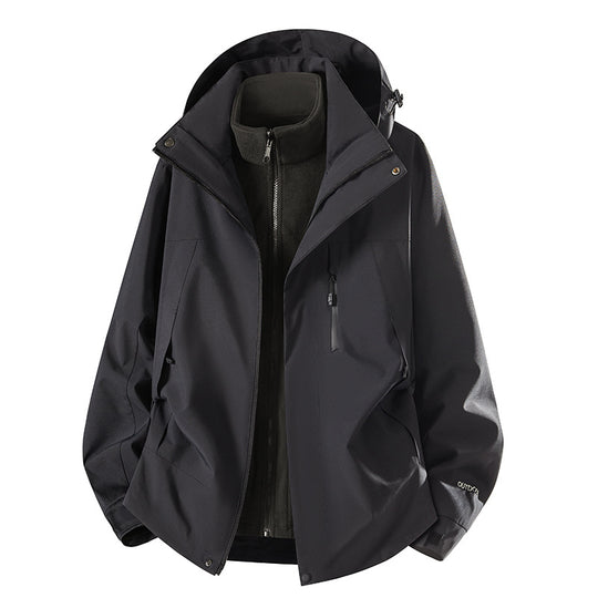 Herren zweiteilige Softshelljacke mit herausnehmbarer Fleece-Innenjacke, verstellbarer Kapuze und wasserabweisender Membran Nord Taschen