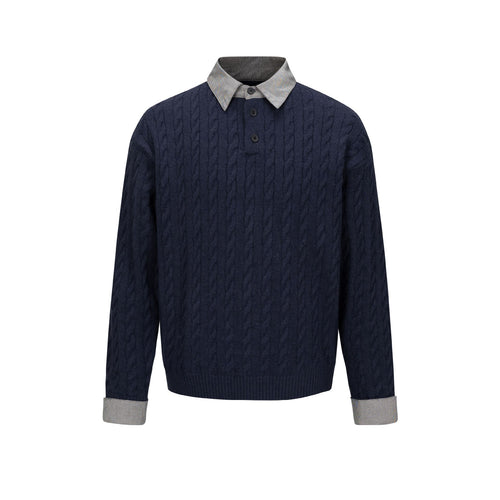 Herren Strukturierter Strickpullover mit integriertem Hemdkragen und Dreiknopf‑Leiste Nord Taschen