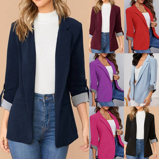 Damen schmal geschnittener Blazer mit Dreiviertelärmeln und umgeschlagenen Manschetten Nord Taschen