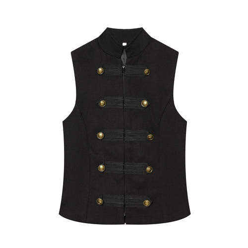 Damen Taillierte Military‑Weste mit Stehkragen und Zierriegeln Nord Taschen