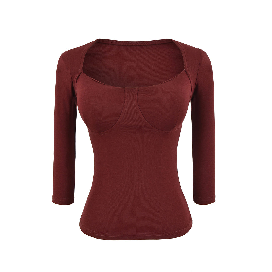 Damen Figurnahes Langarm-Top mit integrierter Bustier‑Kontur und quadratischem Ausschnitt Nord Taschen