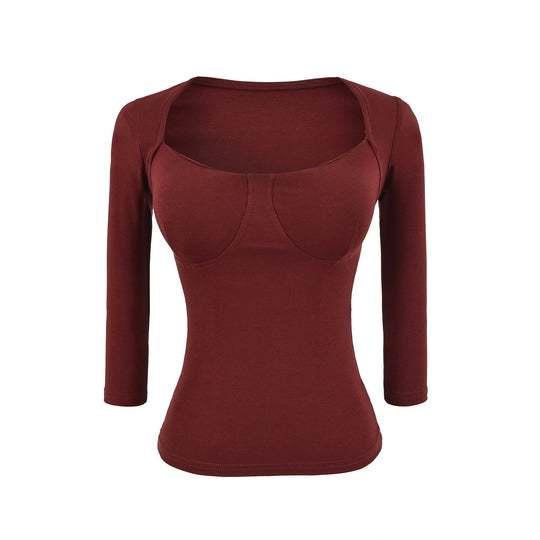 Damen Figurnahes Langarm-Top mit integrierter Bustier‑Kontur und quadratischem Ausschnitt Nord Taschen