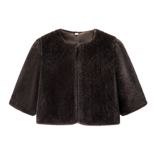Damen Kurzgeschnittener Kunstfell-Bolero mit 3/4-Ärmeln Nord Taschen