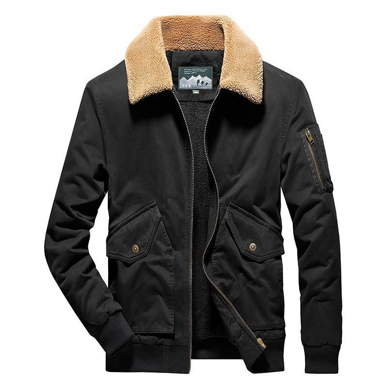 Herren Canvas-Fliegerblouson mit Sherpa-Innenfutter, Teddykragen und Utility‑Taschen Nord Taschen