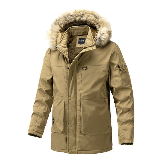 Herren Wärmegefütterte Parka-Jacke mit Kapuze und Teddyfutter Nord Taschen