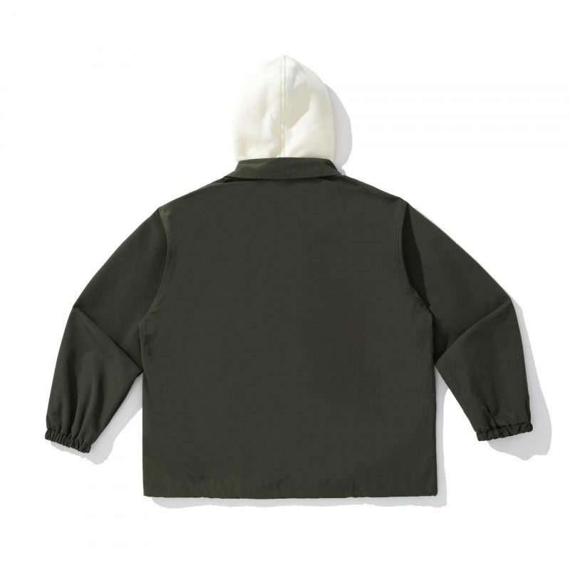 Unisex Zweilagige Overshirt Jacke mit angenähter Fleecekapuze und Druckknopfleiste Nord Taschen