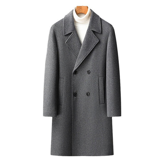 Herren Langer Wollmix-Übermantel im minimalistischen Schnitt mit Reverskragen und verdeckten Eingrifftaschen Nord Taschen