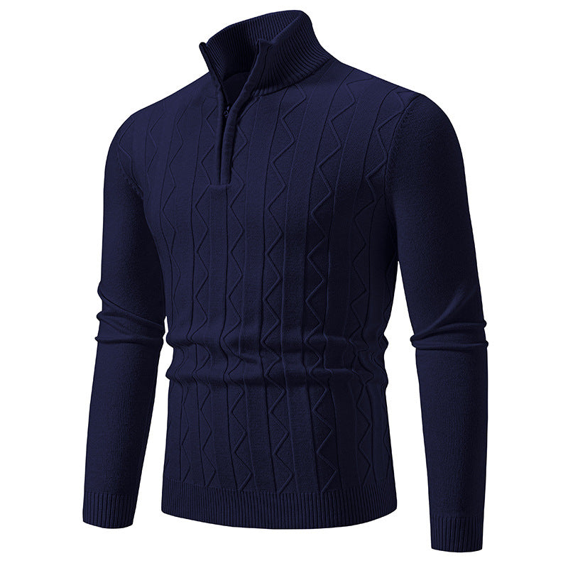 Herren Slim-Fit Halbzip-Strickpullover mit Mockneck, Zopfmuster und gerippten Bündchen Nord Taschen