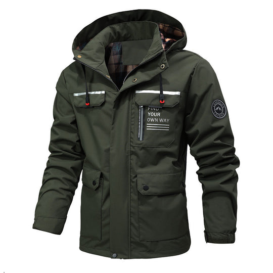 Herren Funktionsjacke mit Kapuze, Utility-Taschen und kariertem Futter Nord Taschen