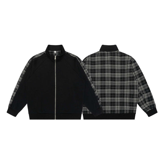 Damen Sweatjacke mit Stehkragen und kariertem Schulterstreifen Nord Taschen