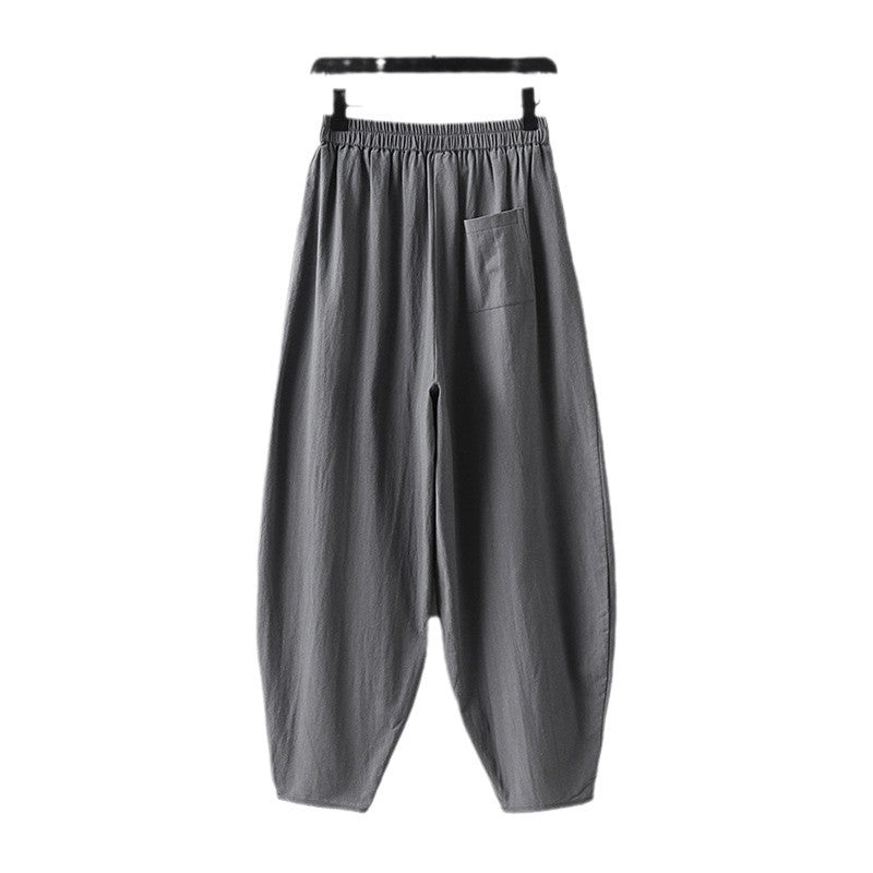 Damen Leichte Leinen-Haremshose mit elastischem Bund und schmal zulaufenden Knöcheln Nord Taschen