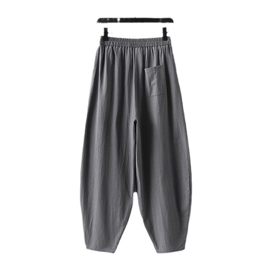 Damen Leichte Leinen-Haremshose mit elastischem Bund und schmal zulaufenden Knöcheln Nord Taschen