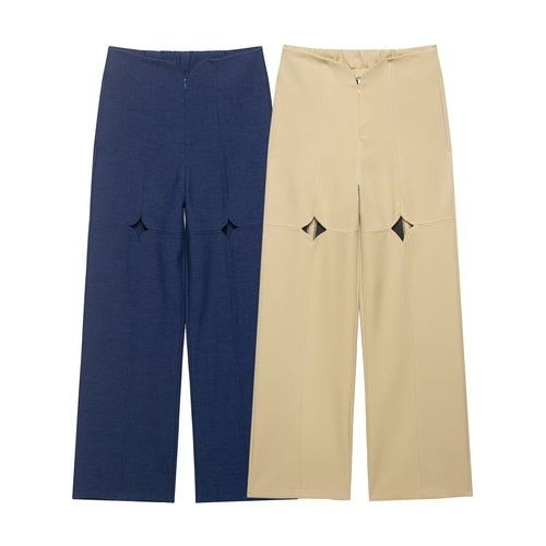 Damen Hochtaillierte weite Hose mit Cut-Out‑Kniepartie und Ziernähten Nord Taschen