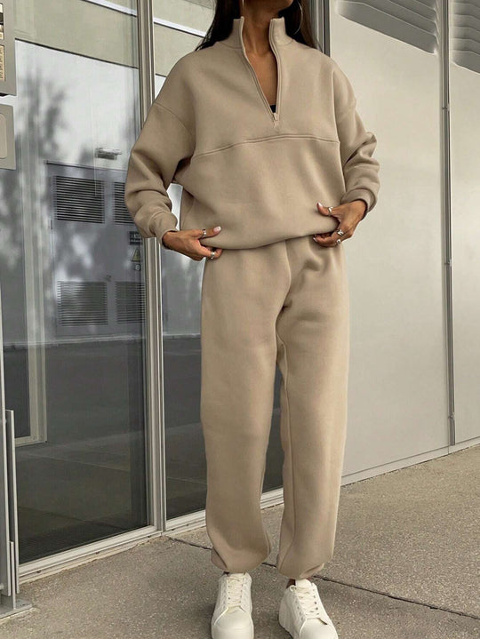 Damen Komfort-Sweatset mit Halbzip-Stehkragen und Relax-Jogger Nord Taschen