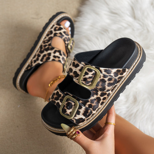 Damen modische Badesandalen mit stabilem Riemen und eleganter Animal-Print-Optik
