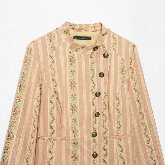 Damen Kurze Blousonjacke im Vintage‑Streifenmuster mit asymmetrischer Knopfleiste Nord Taschen