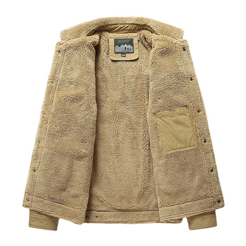 Herren robuste Canvas-Workjacke mit Teddyfleece-Innenfutter und Hemdkragen Nord Taschen