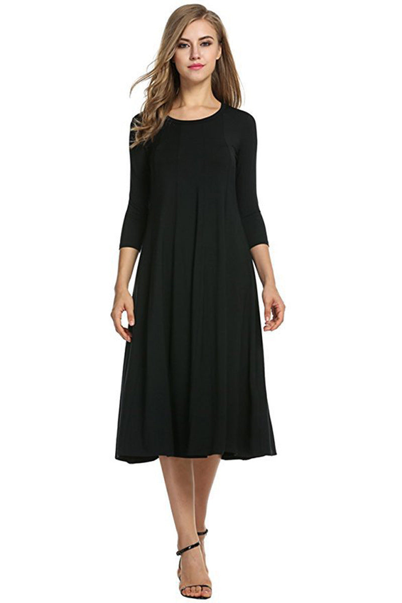 Damen Langes A-Linien Midikleid aus Stretch-Jersey mit Dreiviertelärmeln und Eingrifftaschen Nord Taschen