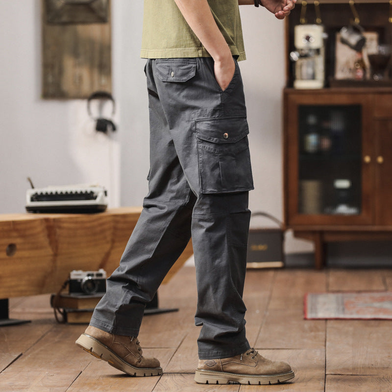 Herren Gerade geschnittene Canvas-Cargohose mit Klapp-Utility-Taschen und Kordelbund Nord Taschen