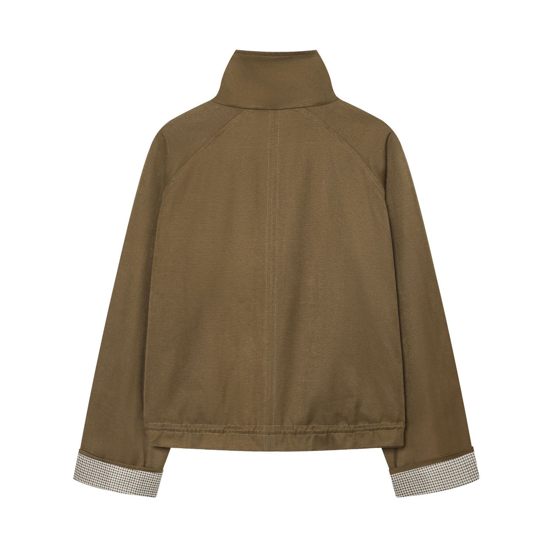 Damen Cropped Field‑Jacke im Utility‑Look mit hohem Stehkragen und Kordelzug Nord Taschen