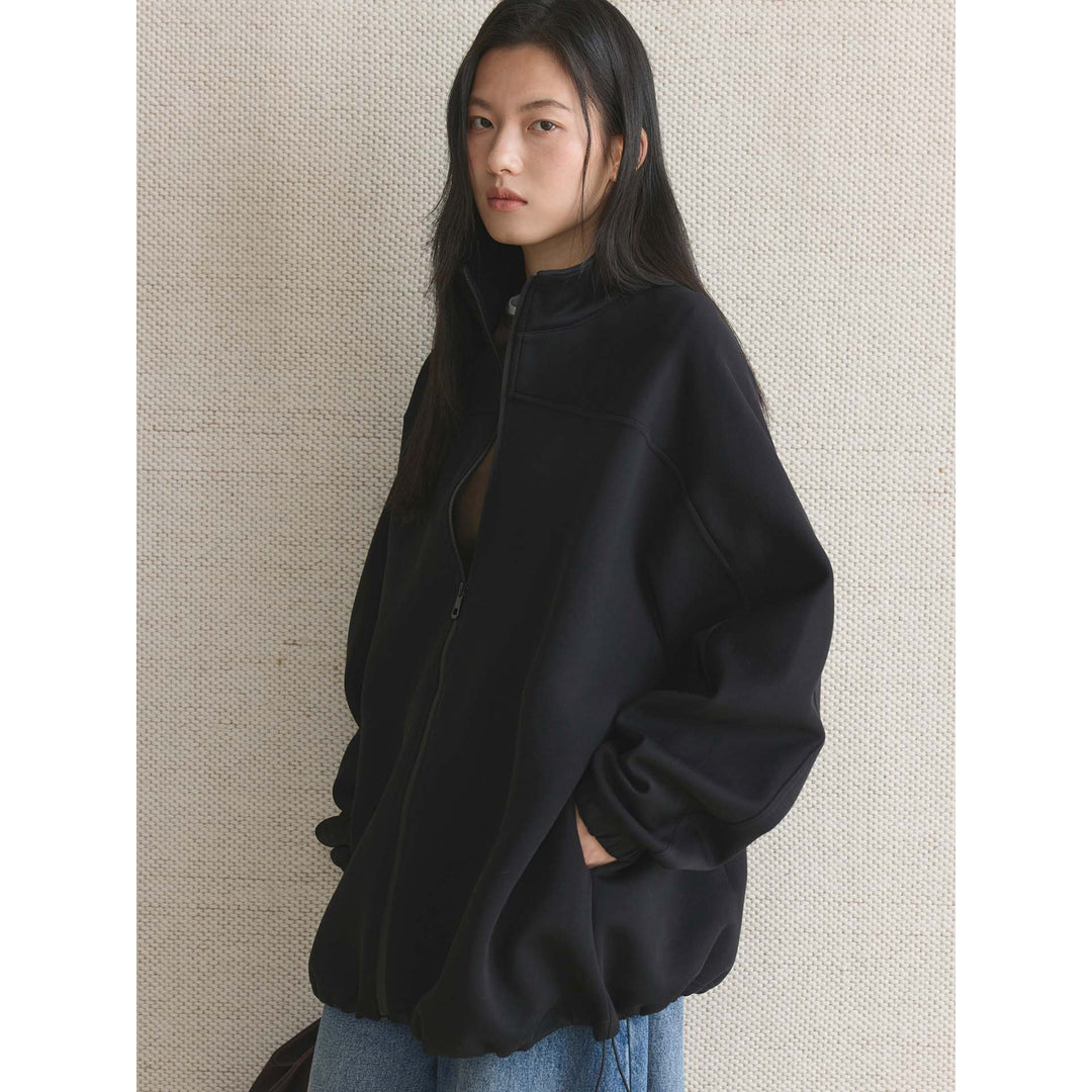 Damen Oversize-Zip-Sweatjacke mit Stehkragen und Ballonärmeln Nord Taschen
