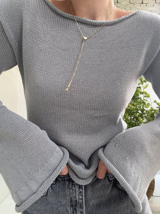 Damen Grobstrick-Pullover mit weitem U-Boot-Ausschnitt & extraweiten Trompetenärmeln Nord Taschen