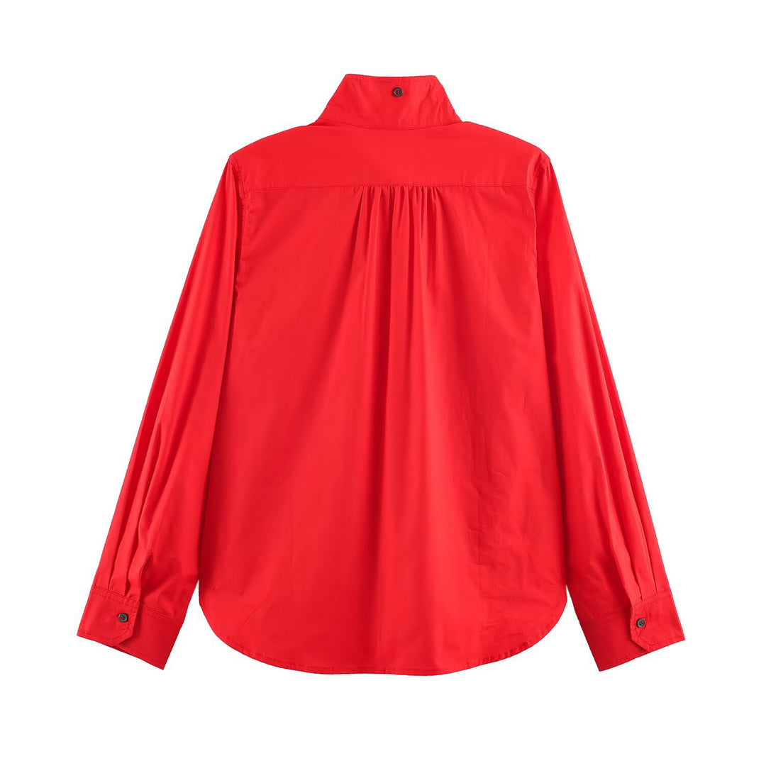 Damen Oversize Utility‑Hemdjacke mit hohem Stehkragen und aufgesetzten Brusttaschen Nord Taschen