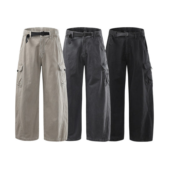 Herren Lässige weite Canvas-Cargo-Hose mit elastischem Tunnelzugbund und integriertem Webgürtel Nord Taschen