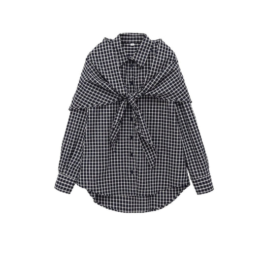 Damen Oversize kariertes Hemd mit abgerundetem Saum Nord Taschen