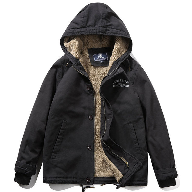 Herren Canvas‑Hoodie‑Parka mit durchgehendem Teddyfleece‑Futter und Kordelzug Nord Taschen