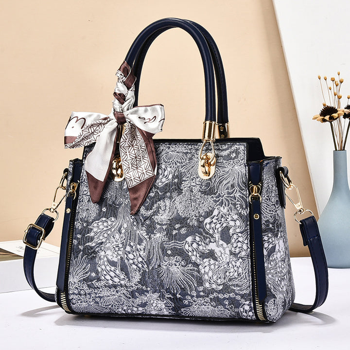 Damen eleganter Shopper mit floralem Muster und modischem Schal Nord Taschen