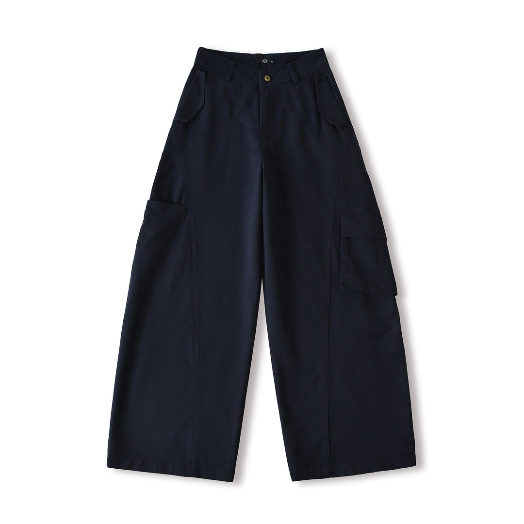 Damen Cropped Cargohose mit hoher Taille, weitem Bein und Klappentaschen Nord Taschen