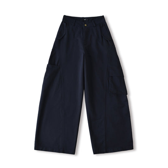 Damen Cropped Cargohose mit hoher Taille, weitem Bein und Klappentaschen Nord Taschen