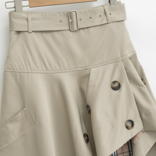 Damen Asymmetrischer Trench‑Rock mit Taillengürtel und dekorativen Knöpfen Nord Taschen