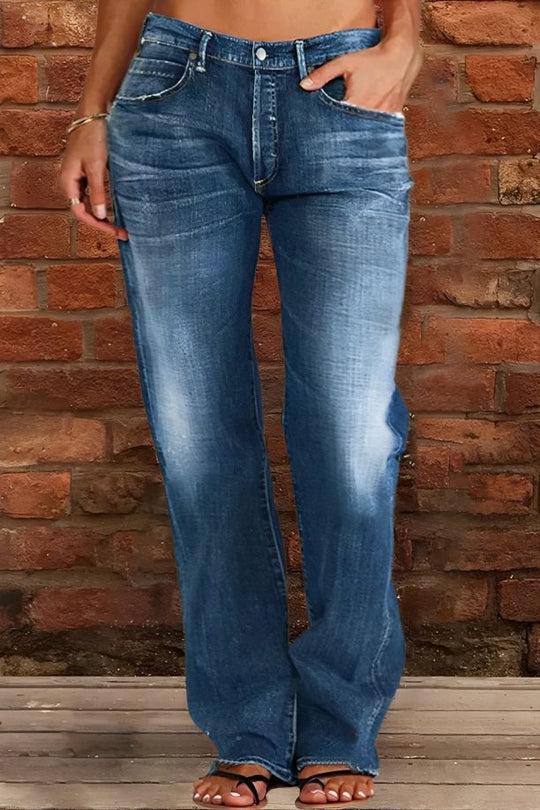 Damen Lockere Destroyed-Jeans mit weitem Bein und niedriger Taille Nord Taschen