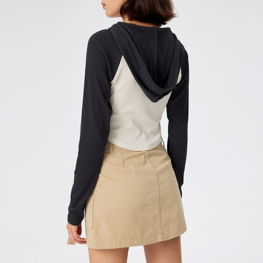 Damen Cropped Kapuzenlongsleeve mit Raglanärmeln, Daumenloch und geripptem Stretchkörper Nord Taschen