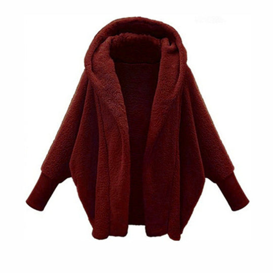 Damen Kuscheliger Oversize-Kapuzencardigan aus Teddyfleece mit Fledermausärmeln Nord Taschen