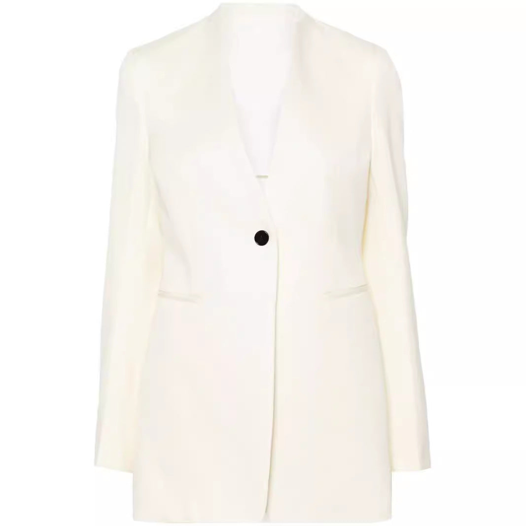 Damen Elegantes Einreihiges Longblazer-Set mit weiter Palazzo-Hose Nord Taschen