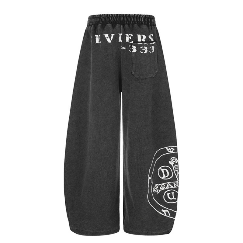 Damen Weite Mid‑Calf Palazzo‑Sweathose mit verstellbarem Saum, Tunnelzugbund und Statement‑Print Nord Taschen
