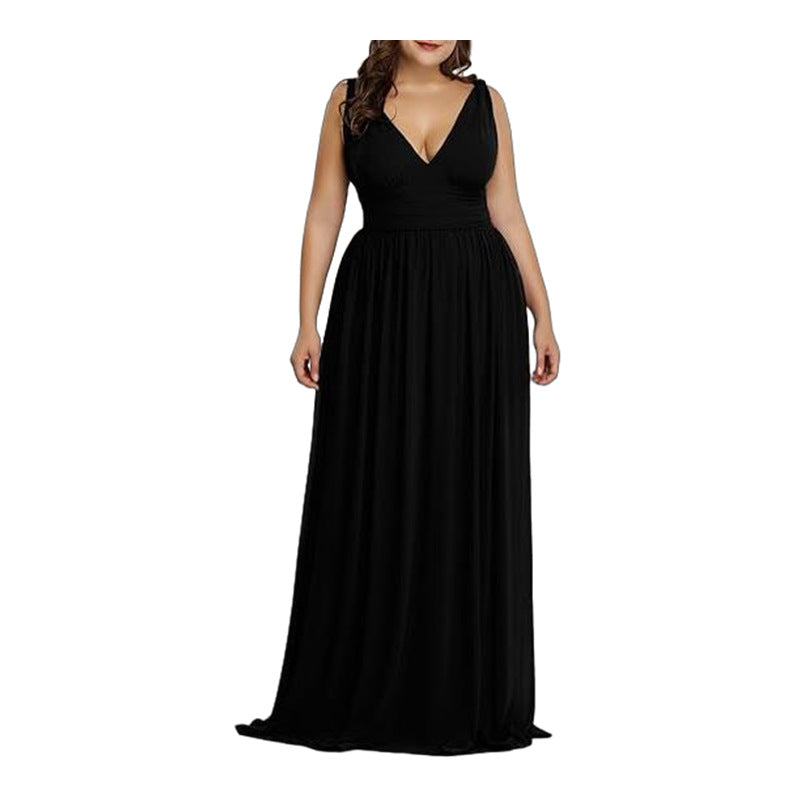 Damen Maxikleid mit eleganter A-Linie und tiefem V-Ausschnitt