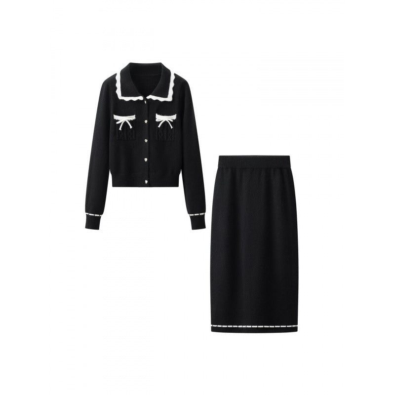 Damen Zweiteiliges Feinstrick‑Set mit kurzgeschnittenem Rüschen‑Cardigan und High‑Waist Bleistiftrock Nord Taschen